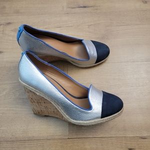 TOMMY HILFIGER JARDOT2 SILVER & BLUE SUEDE STRAW WEDGE